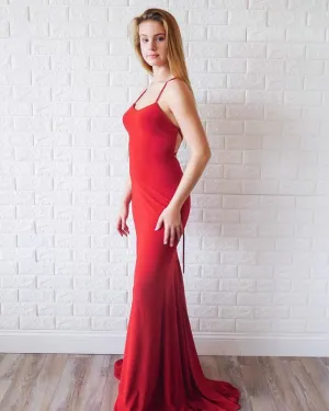 Delicate 2019 Red Satin Mermaid Prom Dresses Long Pageant Gowns Criss Cross Back