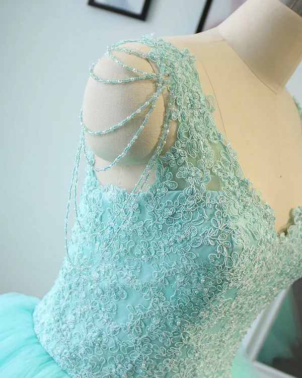 Delicate Princess Quinceanera Dresses Mint Tulle Ruffles Lace Ball Gowns Sweet 16 Dress