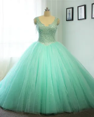 Delicate Princess Quinceanera Dresses Mint Tulle Ruffles Lace Ball Gowns Sweet 16 Dress