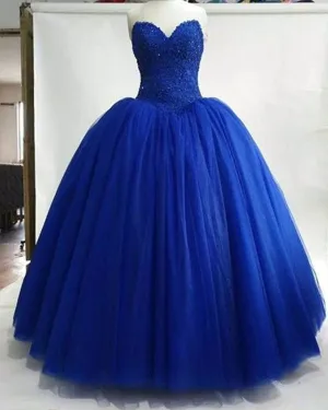 Delicate Royal Blue Quinceanera Dresses Sweetheart Lace Appliques Tulle Puffy Ball Gowns Sweet 16 Dress