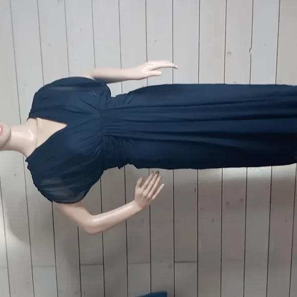 Diane von Furstenberg Silk Chiffon Tull Evening Dress- Navy Blue - size 10