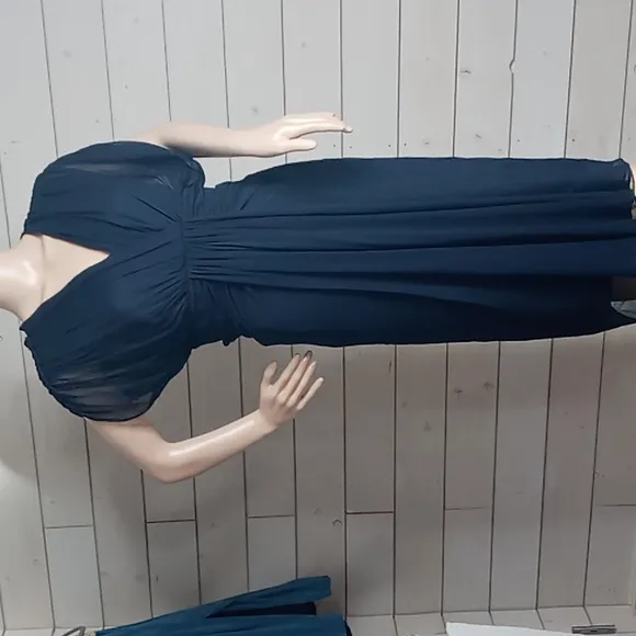 Diane von Furstenberg Silk Chiffon Tull Evening Dress- Navy Blue - size 10