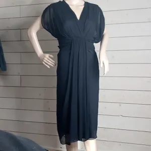 Diane von Furstenberg Silk Chiffon Tull Evening Dress- Navy Blue - size 10