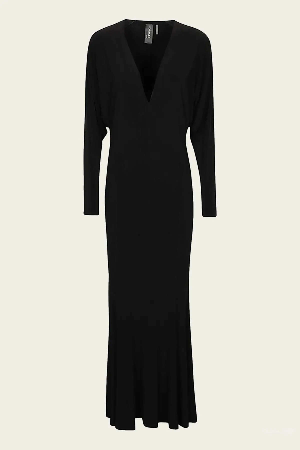 Dolman V Neck Fishtail Gown in Black