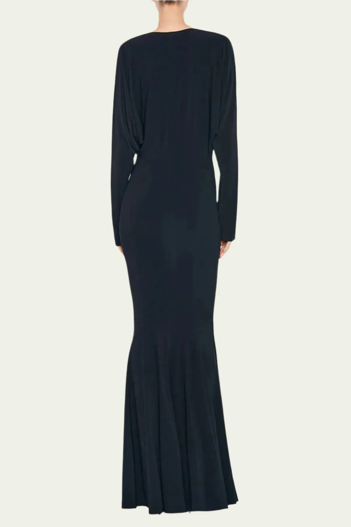 Dolman V Neck Fishtail Gown in Black