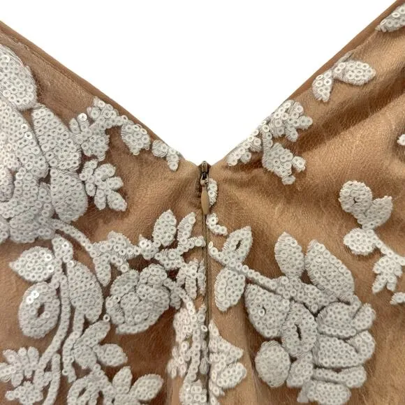 Dress the Population Abbie Tan Lace White Sequin Embroidered Halter Mini Dress S