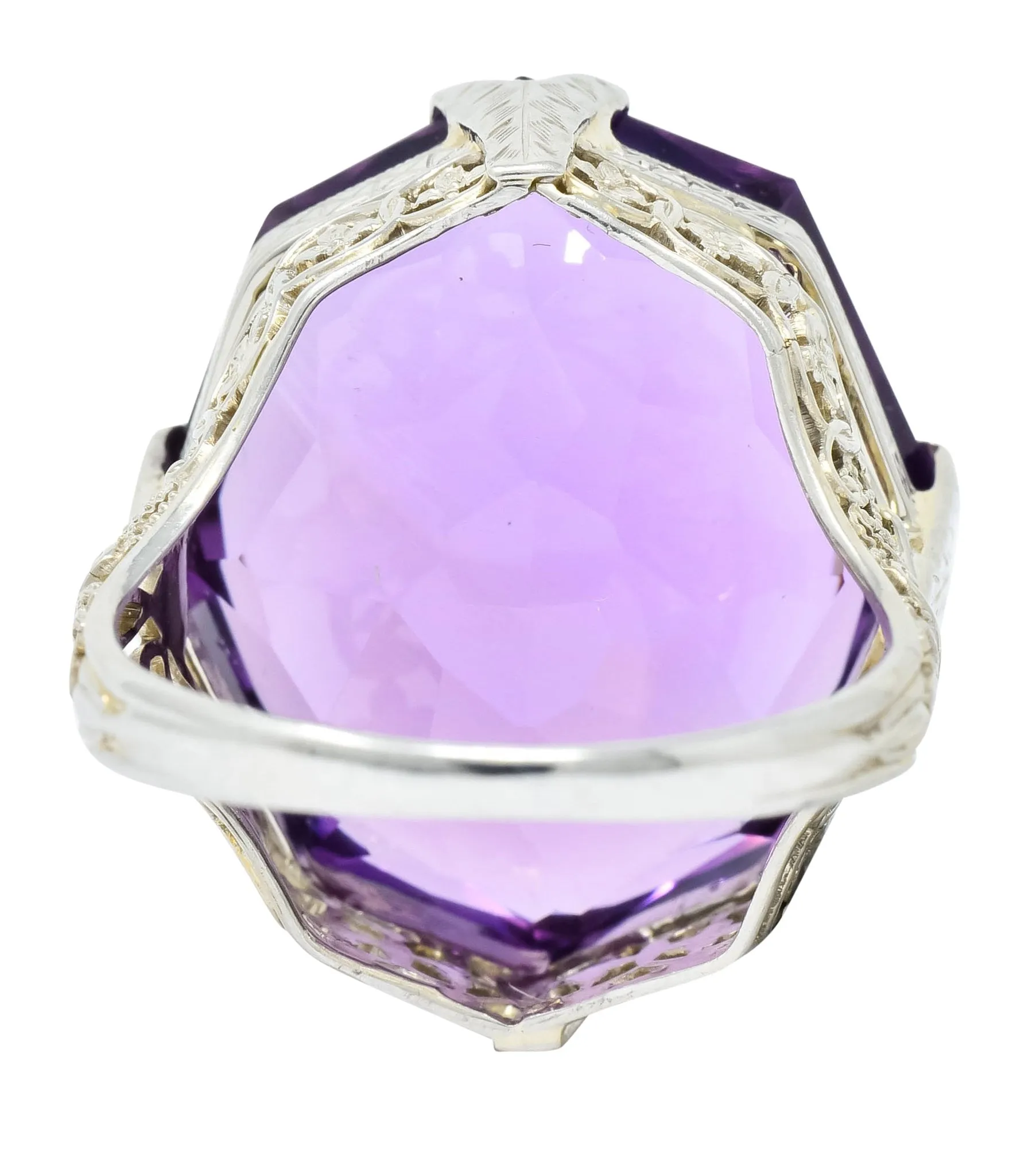 Edwardian Amethyst 18 Karat White Gold Floral Lace Cocktail Ring