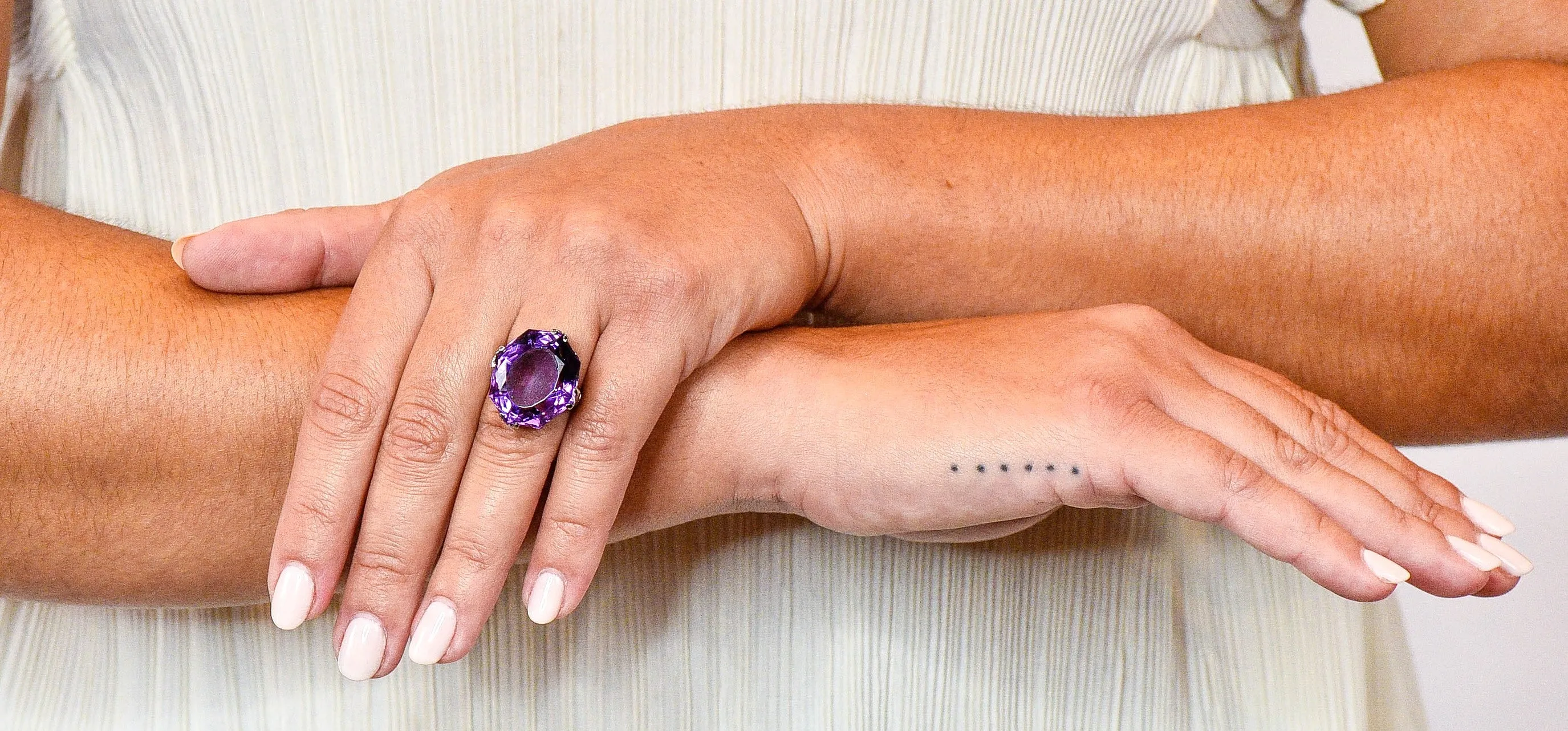 Edwardian Amethyst 18 Karat White Gold Floral Lace Cocktail Ring