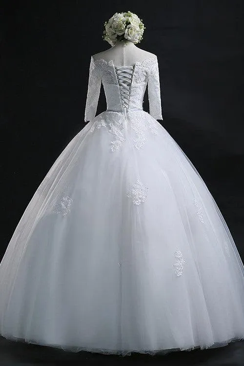 Elegant Ball Gown Bateau Long Tulle Wedding Dress With Lace TN0018