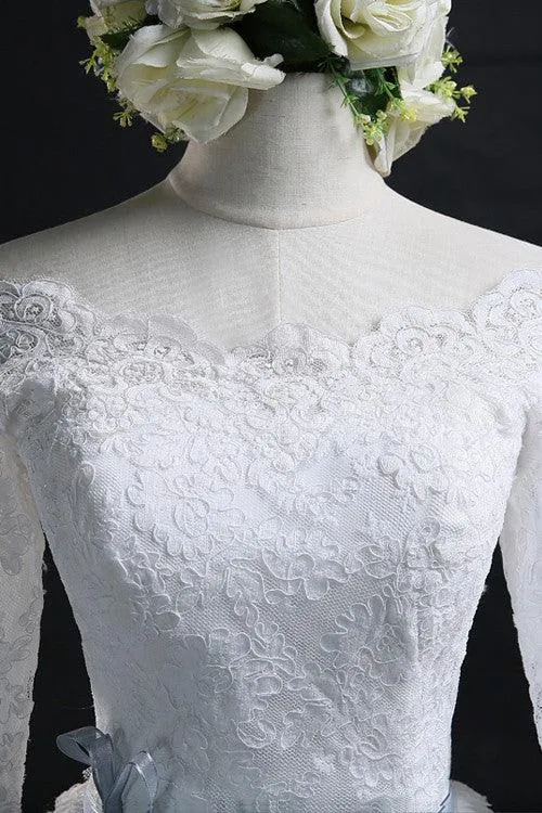 Elegant Ball Gown Bateau Long Tulle Wedding Dress With Lace TN0018