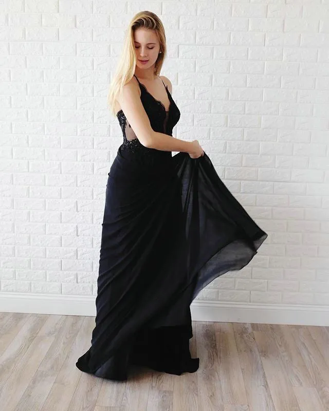 Elegant Ice Blue Prom Dresses with Lace Appliques Chiffon A-line Long Prom Gowns 2019