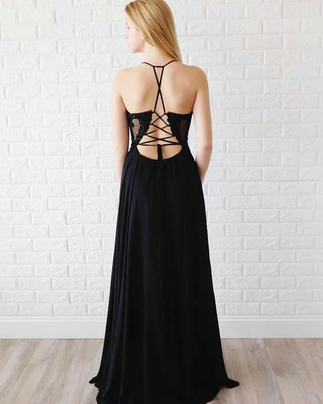 Elegant Ice Blue Prom Dresses with Lace Appliques Chiffon A-line Long Prom Gowns 2019