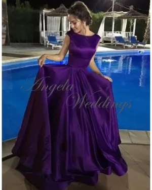 Elegant Purple Elastic Satin Prom Dresses Long Backless