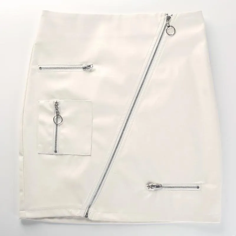 Elegant White PU Leather Length High Waist Mini Skirt