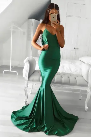 Emerald Green Mermaid Evening Dress with Drapped Low Back