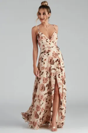 Erika Floral Chiffon Wrap A-Line Formal Dress
