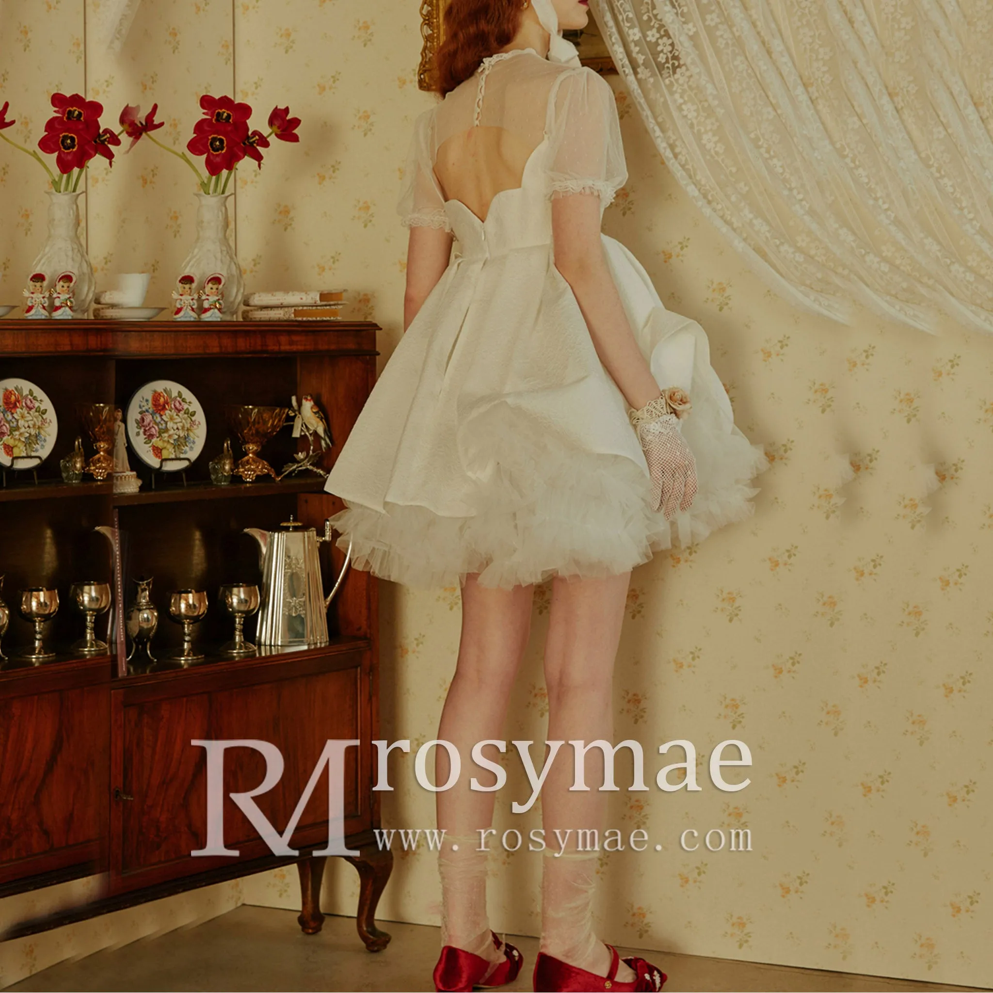 Fairytale Above the Knee Puffy Skirt Wedding Dress with Wrap