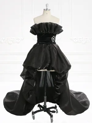 Fashion Black High Low Backless Long Evening Dress Elegant Prom Party Gown Formal Wedding Dress A018
