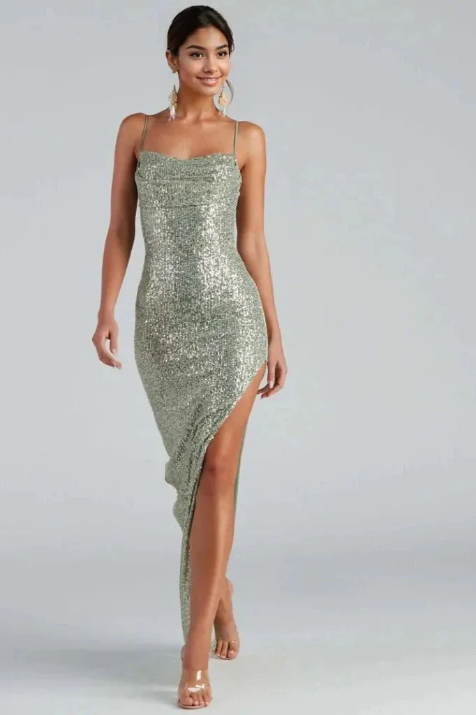 Fatima Sequin Cowl Neck Bodycon Formal Dress