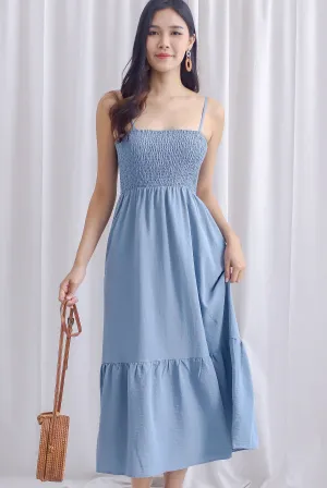 Fenti Spaghetti Smocked Maxi Dress In Steel Blue