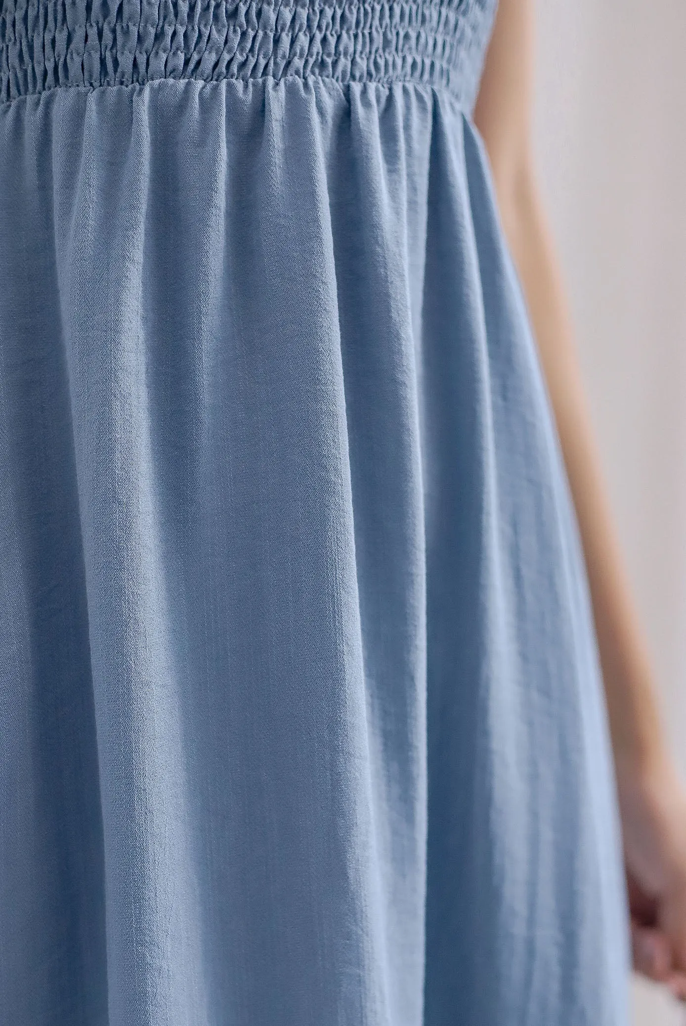 Fenti Spaghetti Smocked Maxi Dress In Steel Blue