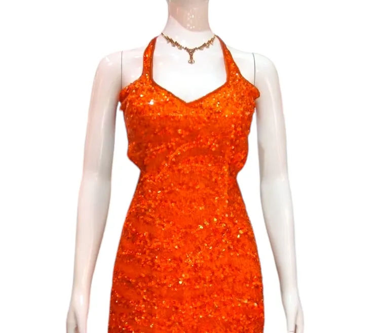 Fiery Sunrise - Sexy Backless Orange Sequinned Evening Dress