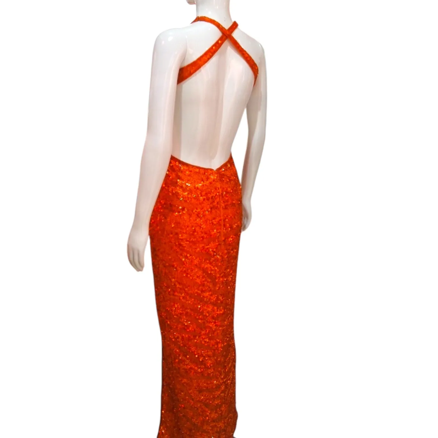 Fiery Sunrise - Sexy Backless Orange Sequinned Evening Dress
