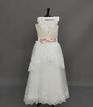 Floor-Length High Neck Sleeveless Tulle Dress With Bow