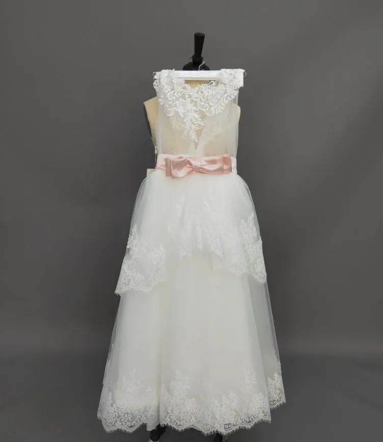 Floor-Length High Neck Sleeveless Tulle Dress With Bow