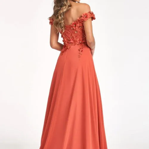 Floral 3D Applique and Embroidery Embellished Bodice A-Line Chiffon Dress