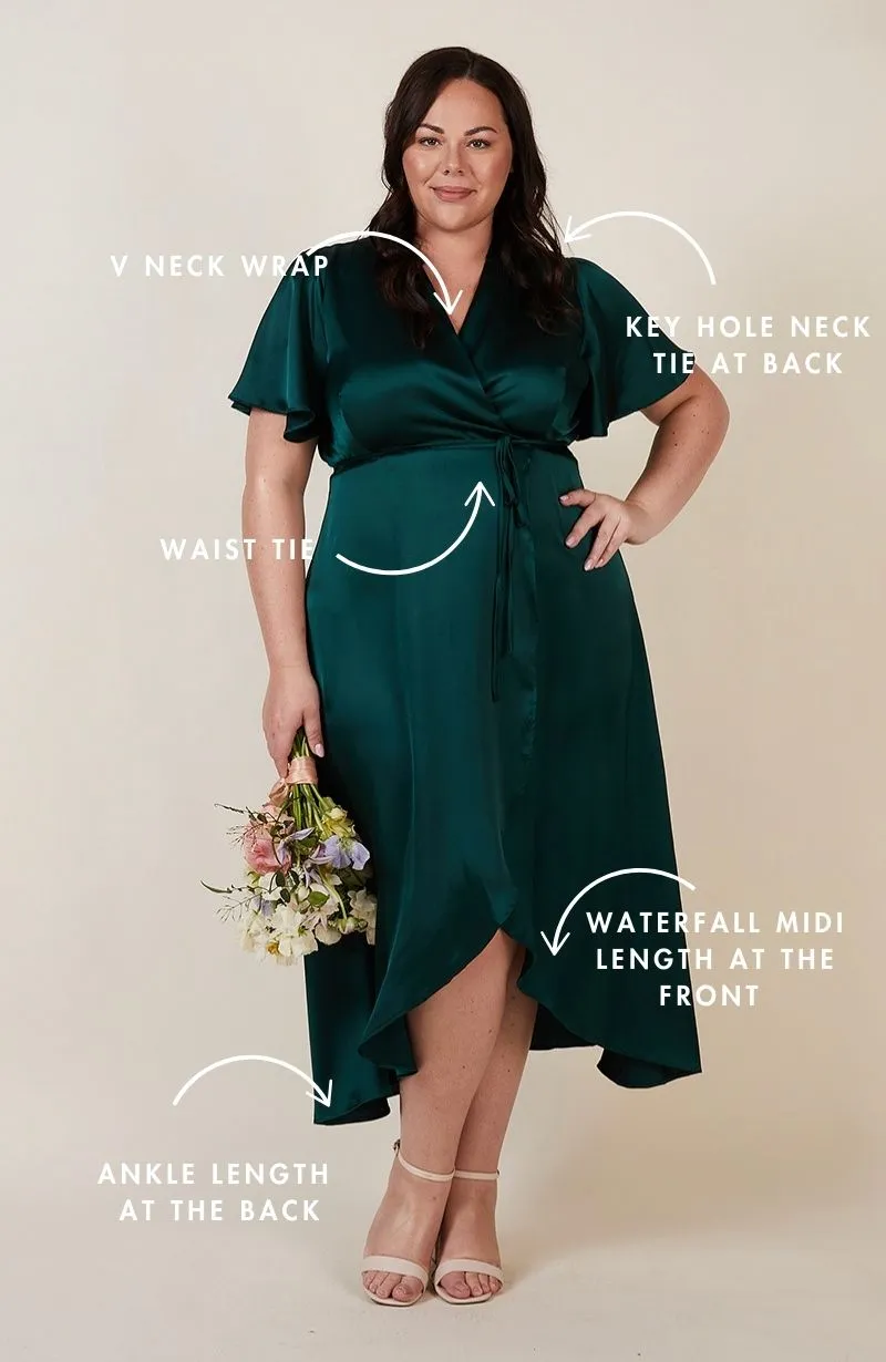 Florence Waterfall Dress in Forest Green Satin