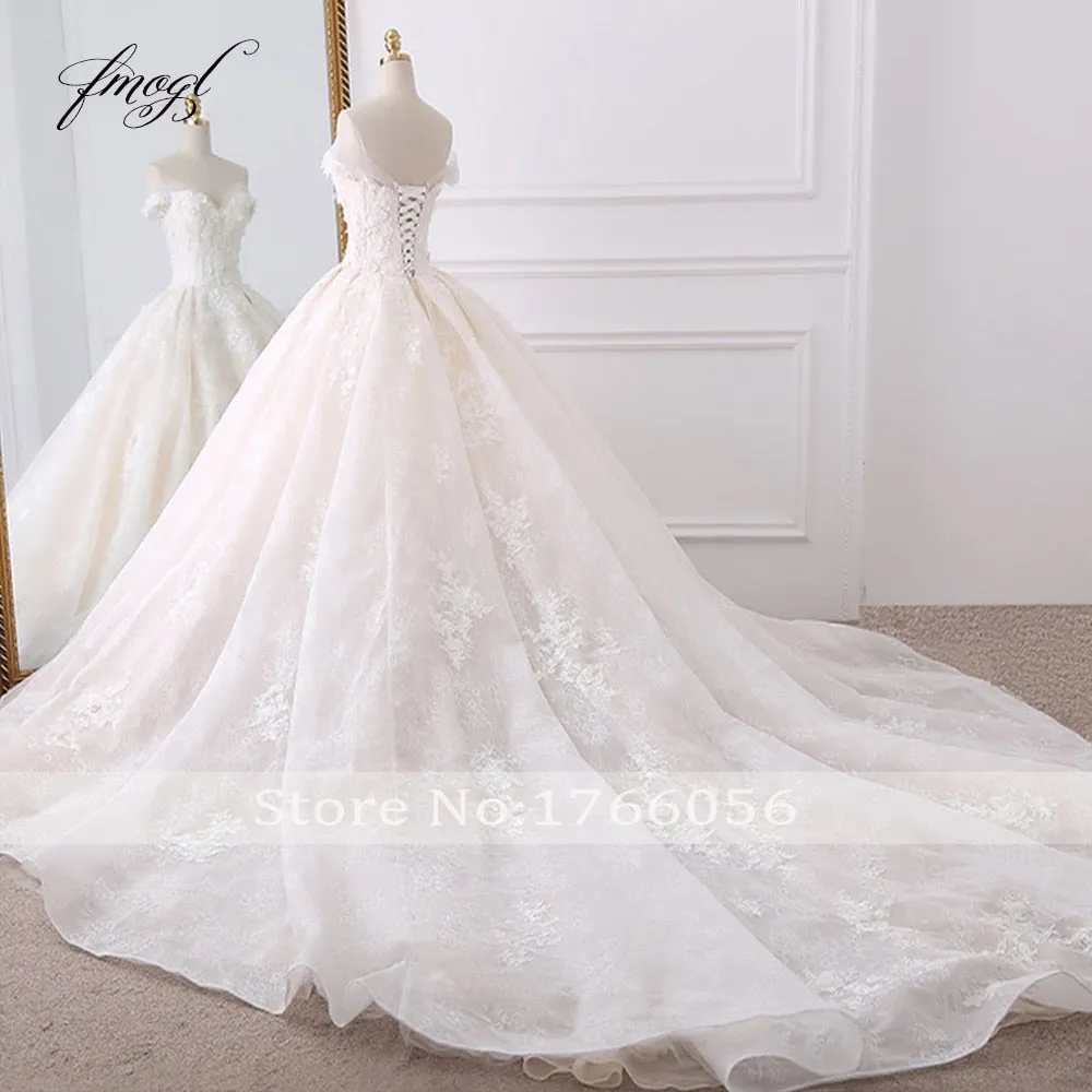 Fmogl Sexy Sweetheart Lace Ball Gown Wedding Dresses