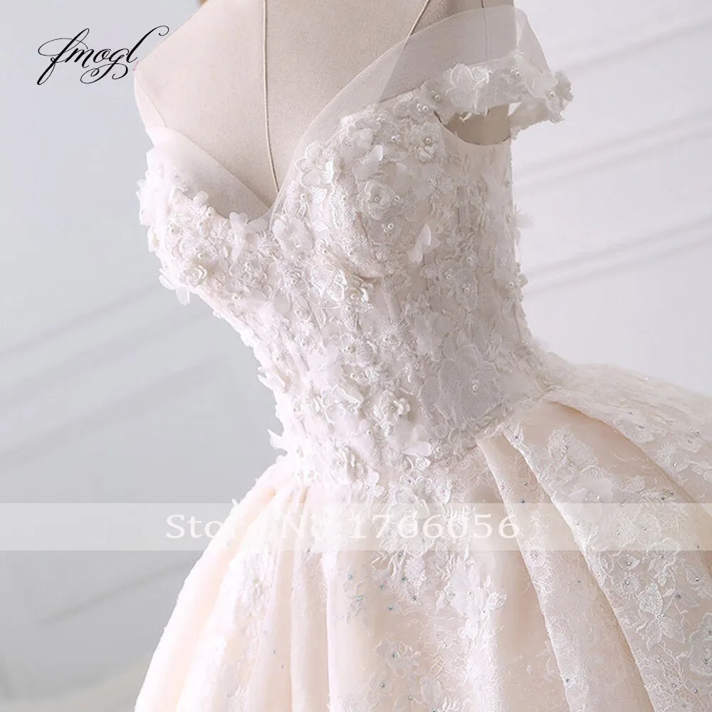 Fmogl Sexy Sweetheart Lace Ball Gown Wedding Dresses
