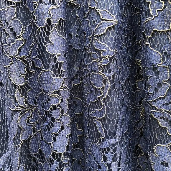 Francesca’s Navy and Gold Lace Cold Shoulder Midi Dress Large