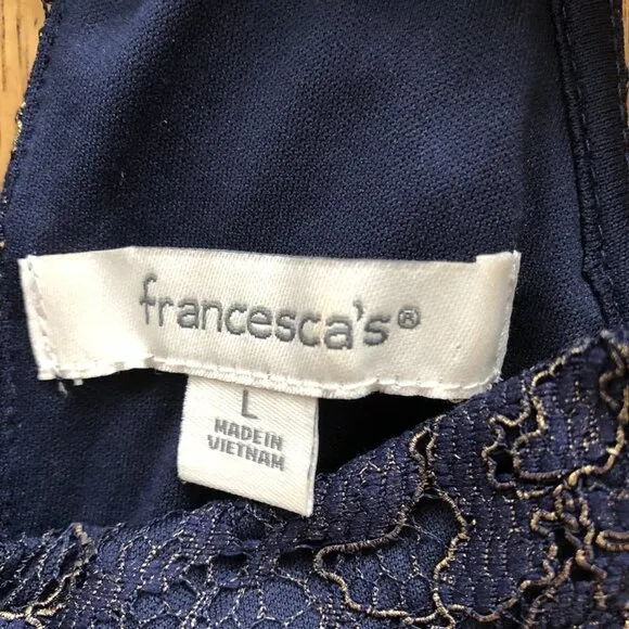 Francesca’s Navy and Gold Lace Cold Shoulder Midi Dress Large