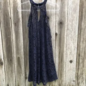 Francesca’s Navy and Gold Lace Cold Shoulder Midi Dress Large