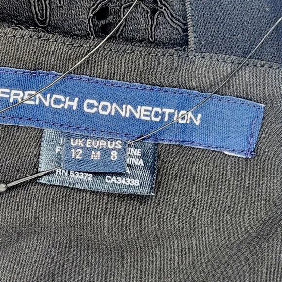 French Connection Dress 8 Black / Willow Emma Stripe Sleeveless V Neck Velvet