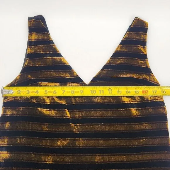 French Connection Dress 8 Black / Willow Emma Stripe Sleeveless V Neck Velvet