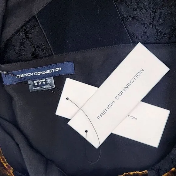 French Connection Dress 8 Black / Willow Emma Stripe Sleeveless V Neck Velvet