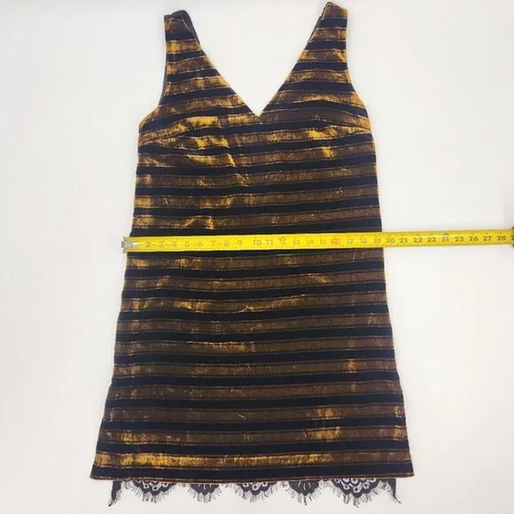 French Connection Dress 8 Black / Willow Emma Stripe Sleeveless V Neck Velvet