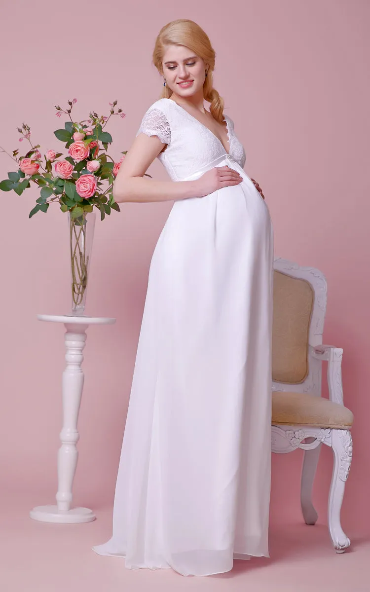 Front Lace Bodice Pleats Low Sassy Chiffon Gown-ZP_706108