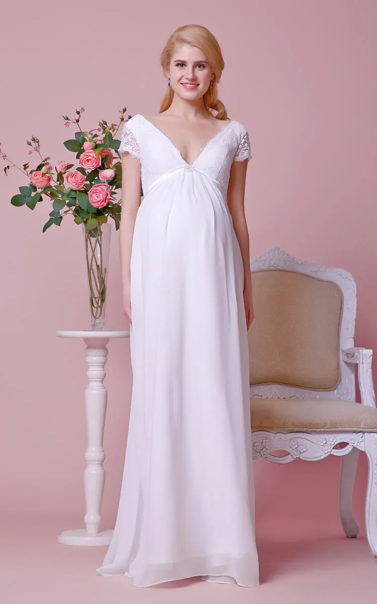 Front Lace Bodice Pleats Low Sassy Chiffon Gown-ZP_706108