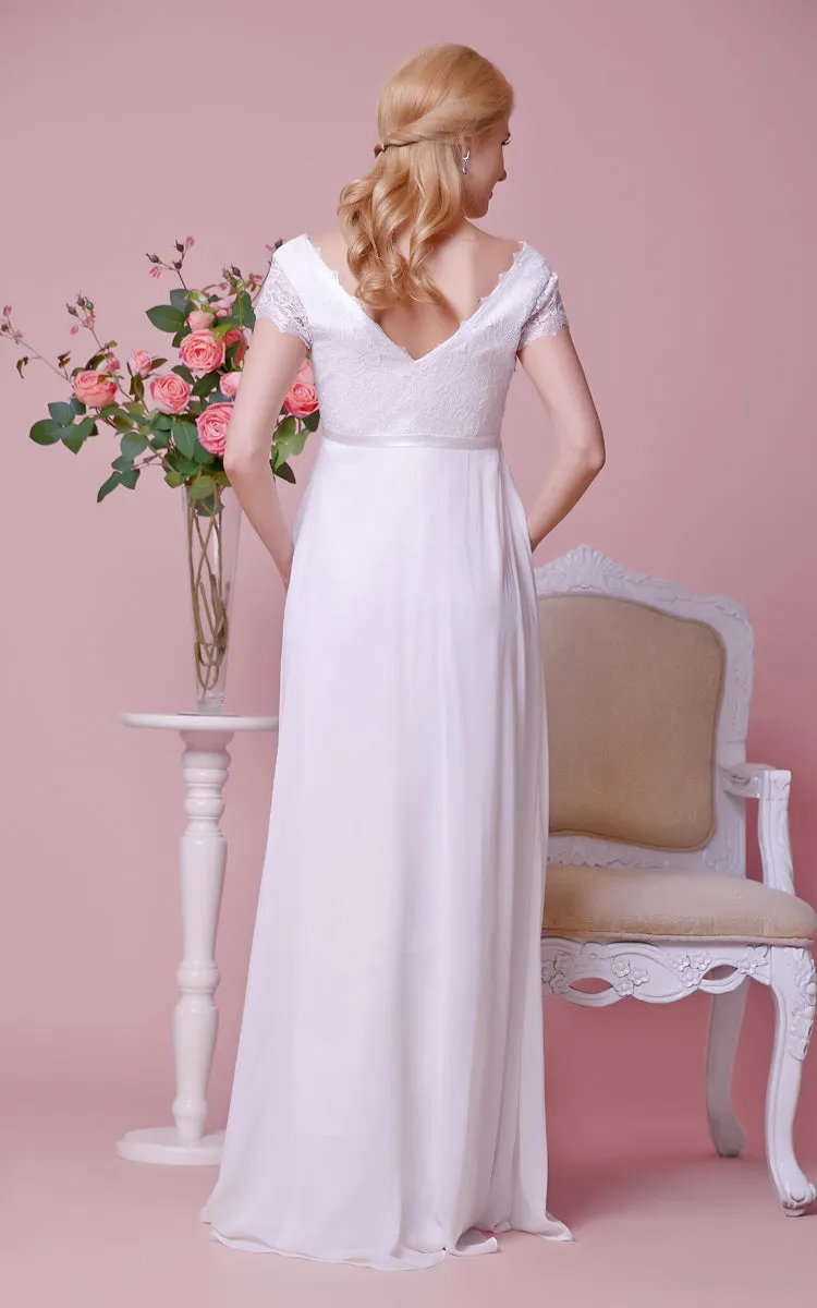 Front Lace Bodice Pleats Low Sassy Chiffon Gown-ZP_706108