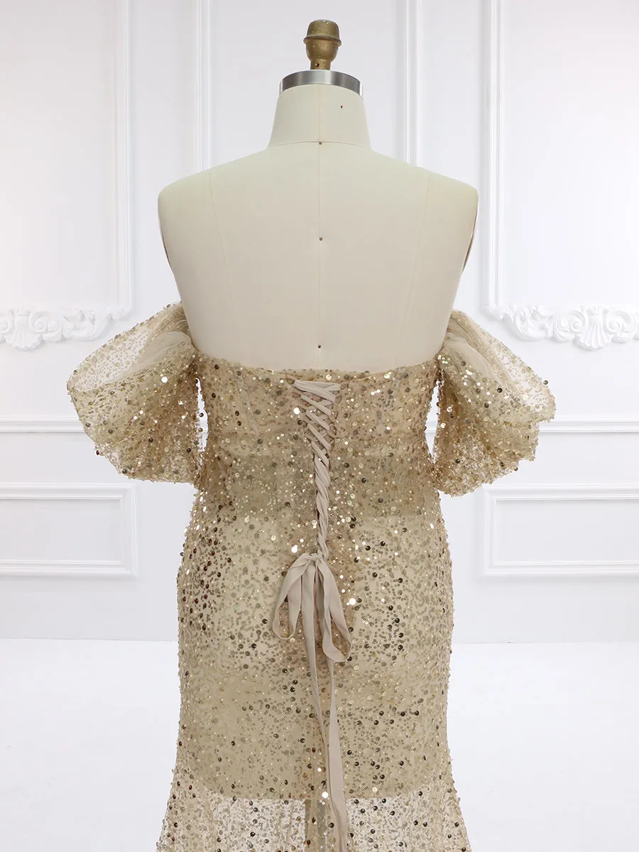 Gold Sequin with Pearls Maternity Gowns for Photoshoot Pregnancy Photography Baby Shower Dress YW231140