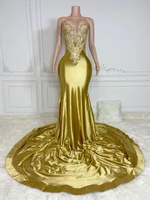 Golden V Neck Elegance Gown