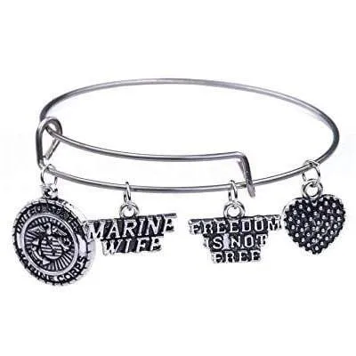 Gorgeous US Marine Wife Charms Bracelet - Freedom Is not Free!