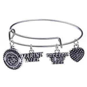 Gorgeous US Marine Wife Charms Bracelet - Freedom Is not Free!