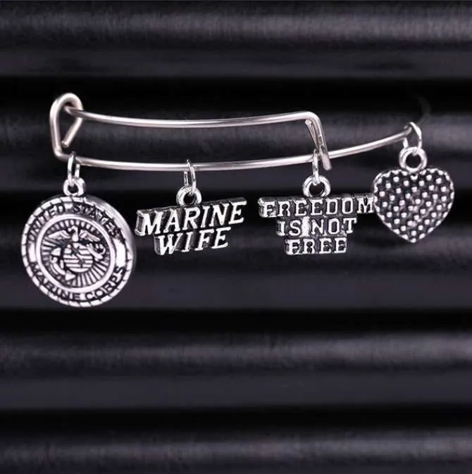 Gorgeous US Marine Wife Charms Bracelet - Freedom Is not Free!