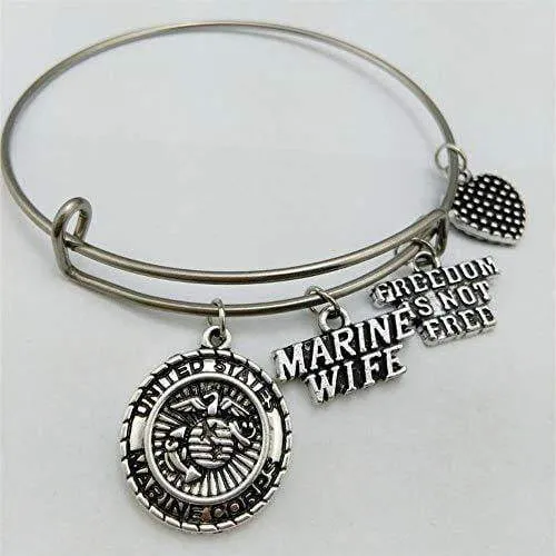 Gorgeous US Marine Wife Charms Bracelet - Freedom Is not Free!