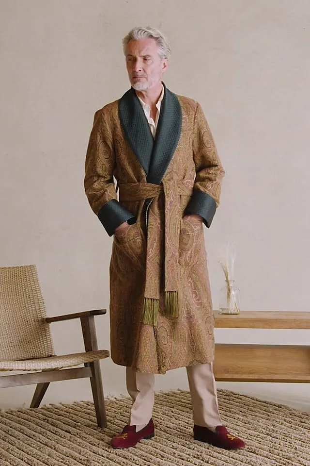 Green & Gold St James' Paisley Lined Cotton Dressing Gown